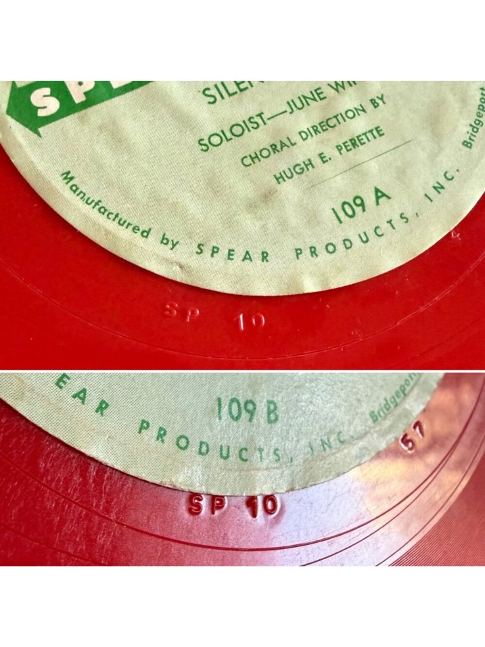 Vintage 1950s Silent Night Red Vinyl 78 Record Christmas Decor Spear Records - Picture 5 of 12